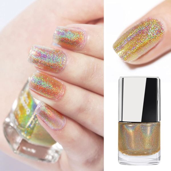 Holografiskt nagellack, glitter nagellack med sjöjungfrueffekt silver nagellack, långvarigt nagellack polariserande glitter (7ml)
