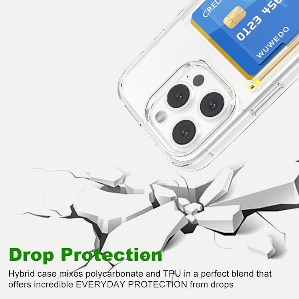 iPhone 16 Pro kirkas korttikotelo - Hybrid Slim Fit läpinäkyvä lompakkokotelo korttipaikalla, TPU + PC, kellastumista estävä, 6,3\" 2024 Clear iPhone16 pro