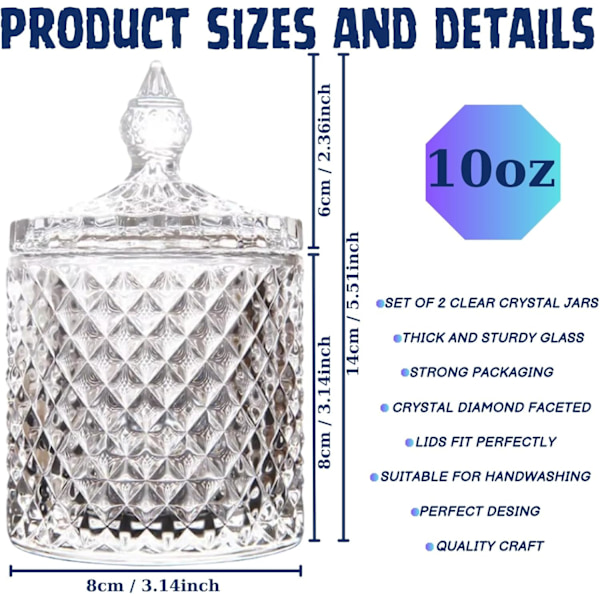 2 st 10oz Glas Bomullspinnehållare Dispenser (KLAR)
