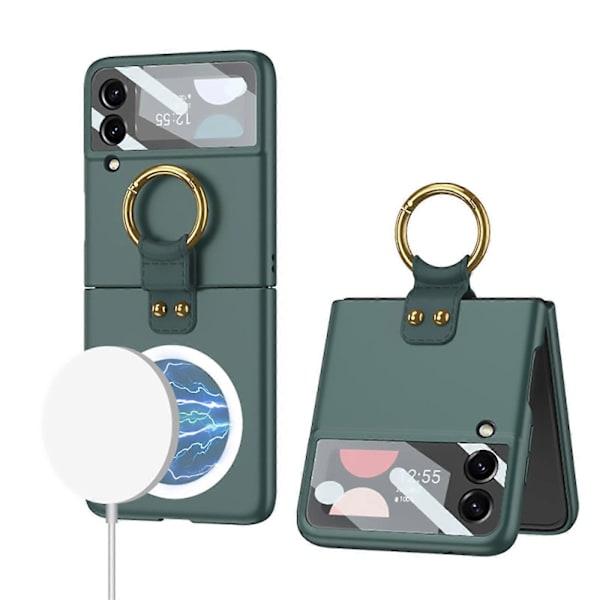 Magnetiskt Skal Kompatibelt Med Galaxy Z Flip 4, Hårt PC Stötsäkert Skal Med Ringhållare & Linsskydd
