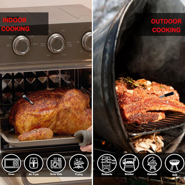BBQ Kjøtttermometer Trådløst Smart Mattermometer for Ovn Røyker Grill Rotisseri - Dobbel nål