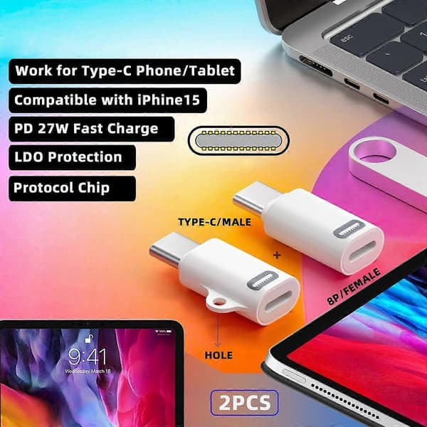 U2-058-LT020 2 STK Type C Han til iP Hun 27W Strøm 480Mbps Data Adapter til Telefon Tablet Laptop