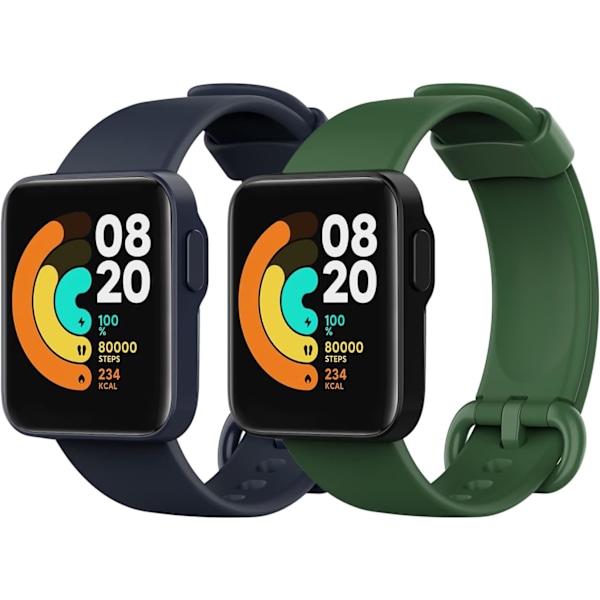 2-pakkaus rannekkeita yhteensopiva Xiaomi Mi Watch Lite/Redmi Watch -kellojen kanssa, pehmeä silikoninen vaihto-urheiluranneke - Mustesininen/Tummanvihreä