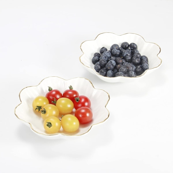 Porselensserveringsfat, keramisk blomsterfat med metallisk kant, serveringsboller for bryllup, perfekt for fest - 6,6 tommer, gull, hvit