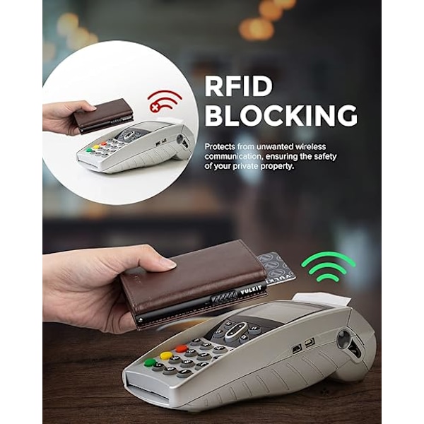 RFID-suojattu nahkainen lompakko, jossa on pop-up-korttipaikka, setelitasku, ID-ikkuna, kolikkotasku ja magneettinen sulkeminen Dark coffee