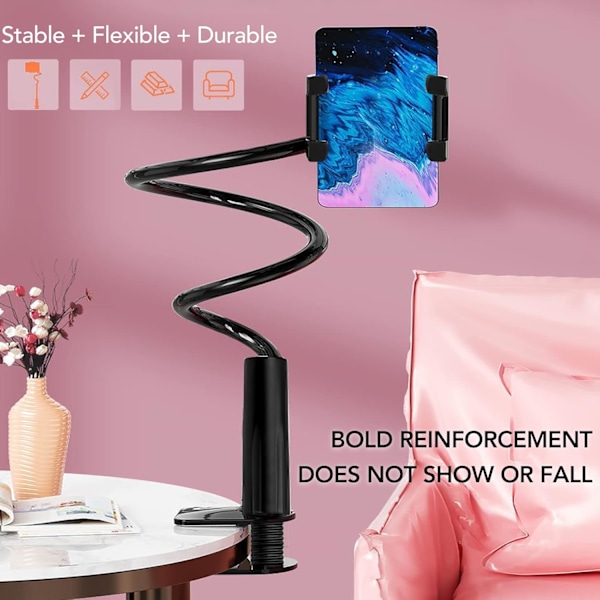 Gooseneck Telefonhållare, Vikbar Tablet- och Smartphonehållare - 360° Flexibel Arm, Total Längd 75cm