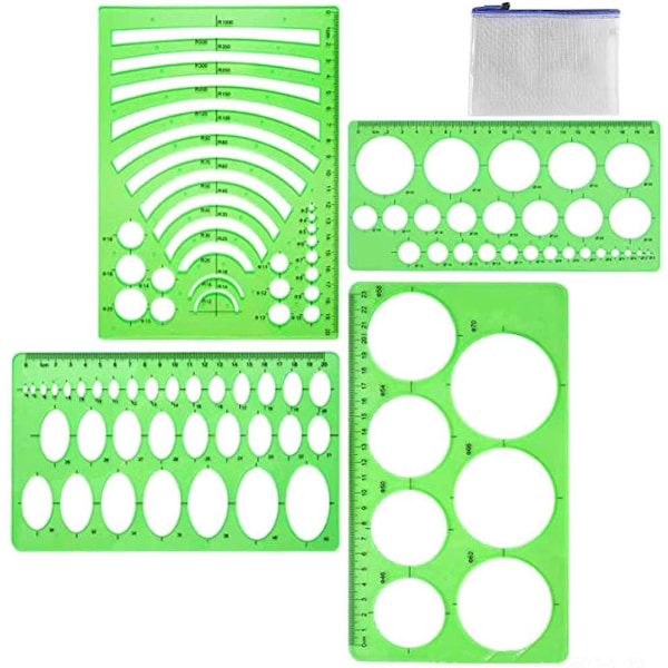 4 st Cirkelmallar Cirkelmall Cirkel och Oval Geometriska Ritmallar Cirkelritverktyg Plastmätsmall