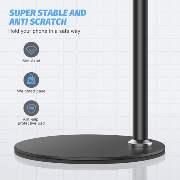 Mobiltelefonholder, 360° fleksibel justerbar bordtelefonholder med stabil base, doven skrivebordsmontering