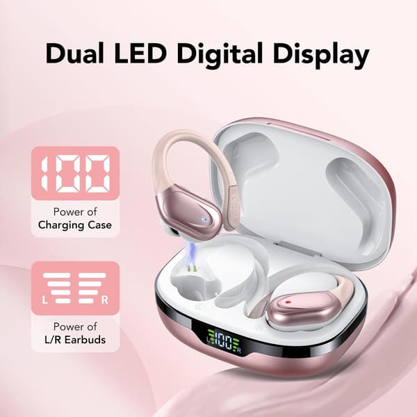 Trådlösa Bluetooth-hörlurar, Bluetooth 5.3-hörlurar, 60 timmars speltid med LED-display, HD-samtalskodare, djup bas, justerbar passform