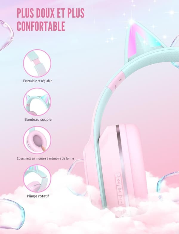 Trådløse Bluetooth-hodetelefoner for barn, Bluetooth 5.1 og stereolyd, sammenleggbare, justerbart hodebånd, barnehodetelefoner med mikrofon