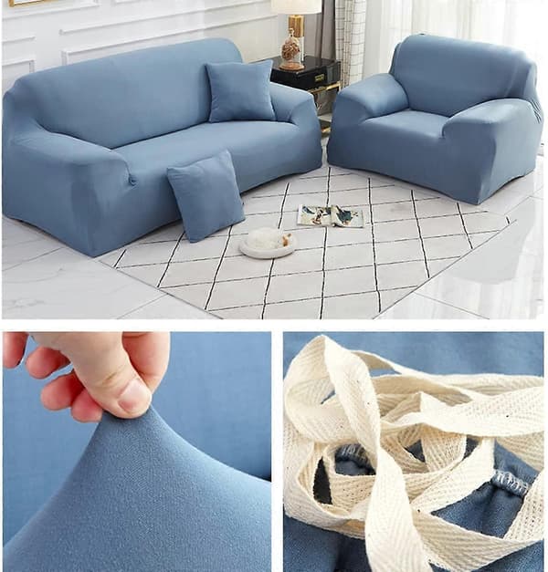 Elastisk sofatrekk, komfortabelt stretchstoff (Blå, 180-230cm)