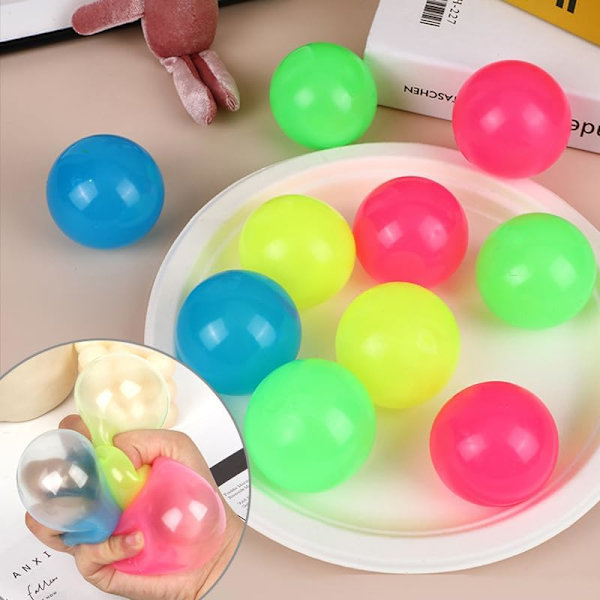 10 stk. Glorbs-baller, selvlysende fluorescerende stressballer for vegg, angstlindring (tilfeldig farge, 4,8 cm)