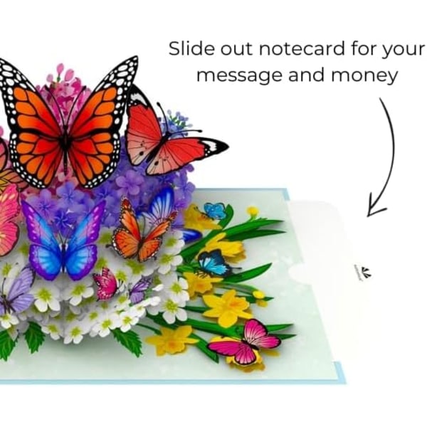 Sommerfugle i naturen Pop Up Kort - 3D Sommerfuglekort til kone, kæreste & mor (Fødselsdagskort, Tak, Jubilæum)