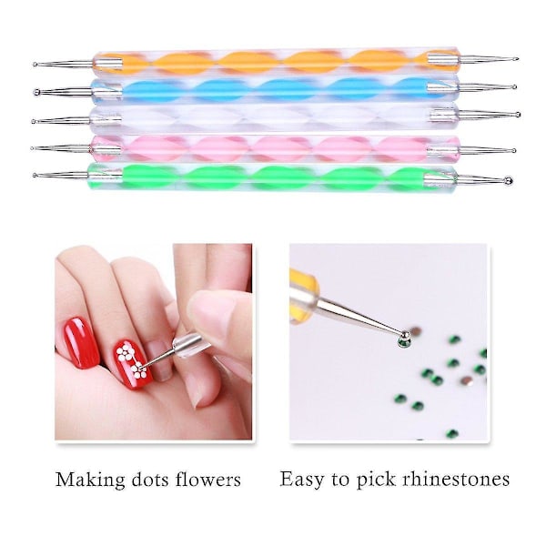 Dubbelsidig prickpenna för nagelkonst, strass, tips, manikyr, pedikyr, DIY-marmorering, prickpenna