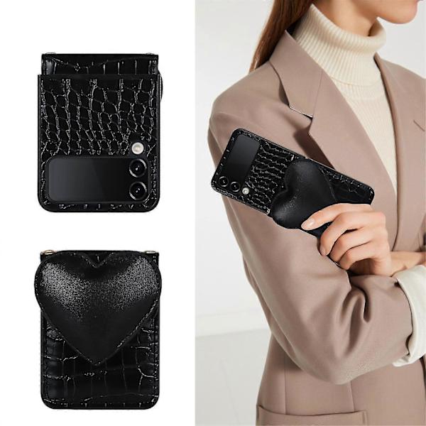 Houndstooth Sydänkuvioinen Suojakotelo Samsung Galaxy Z Flip 4/3:lle, PU-nahkainen crossbody-kaulanauha