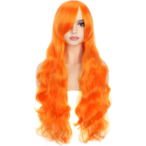 81 cm Pitkät Oranssit Kiharat Täyspitkät Aaltoilevat Peruukit Naisille Cosplay-juhliin Halloween-asuun Lämmönkestävä Synteettinen Peruukki