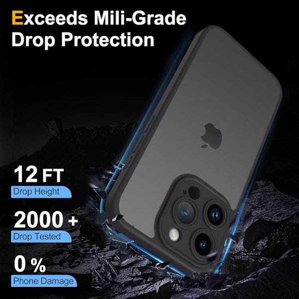 iPhone 14 Pro Skal med Fullständigt Kameraskydd, Anti-Fingeravtryck Matt Baksida 6,1 tum - Svart