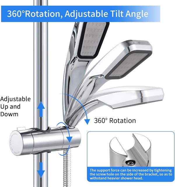 19-25MM Justerbar ABS Erstatning Hånddusj Skinnehode Glider Klemmeholder Brakett, Forkrommet