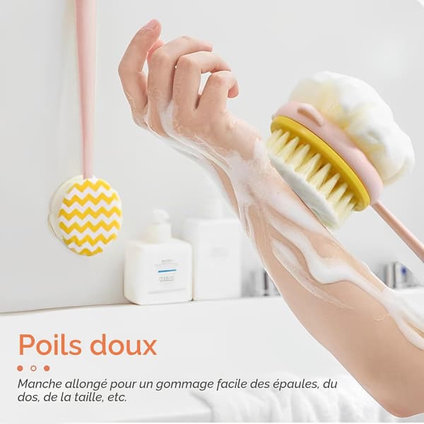 Ryggborste för dusch med långt skaft, 2 st 2-i-1 kroppsborste, dubbelsidig duschborste för exfoliering och massage i duschen