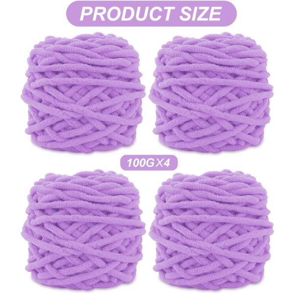 Stickgarn 4 x 100g Flerfärgad Stickgarn för Virkning, Mjuk Chunky Garn, Ljus Lila