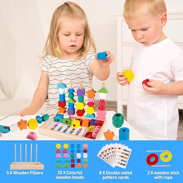 Lelu, 3-in-1 puiset pujotteluhelmet, pinoamis- ja pujottelulelu, lajittelulelut, kehittää ajattelua ja taitoja