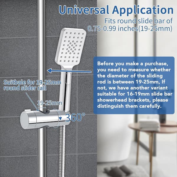 19-25MM Justerbar ABS Erstatning Hånddusj Skinnehode Glider Klemmeholder Brakett, Forkrommet