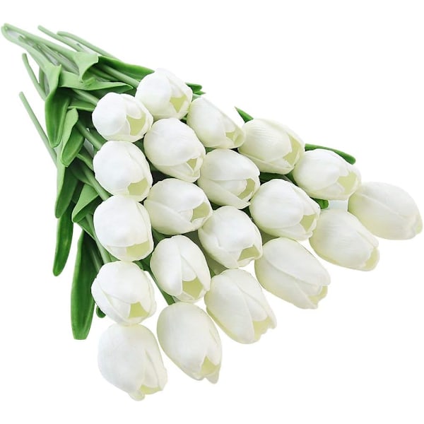 20 st Real Touch Latex Konstgjorda Tulpaner Blommor Falska Tulpaner Blommor Bröllopsbuketter för Bröllop Hem Trädgårdsdekoration (Vit) white