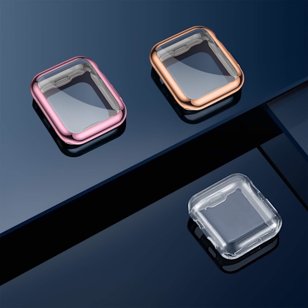 3-pack fodral kompatibelt med Apple Watch Series SE 6/5/4 40mm skärmskydd, helskyddande fodral, transparent/roséguld/rosa