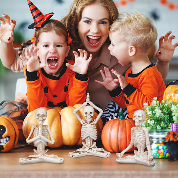 3 kpl Jooga Luurangot Figuriinit Hartsi Mini Luuranko Sisustus Halloween Patsas Kotiin Makuuhuoneeseen Toimistoon Työpöydälle Halloween Koristeet (Valkoinen)