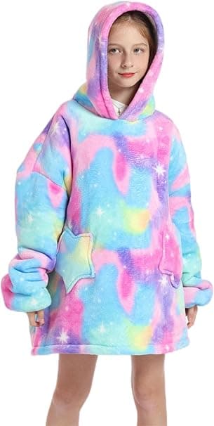 Oversized teppehettegenser for barn, brukbar teppesweatshirt for jenter og gutter, Sherpa fleece hettegenser med lomme