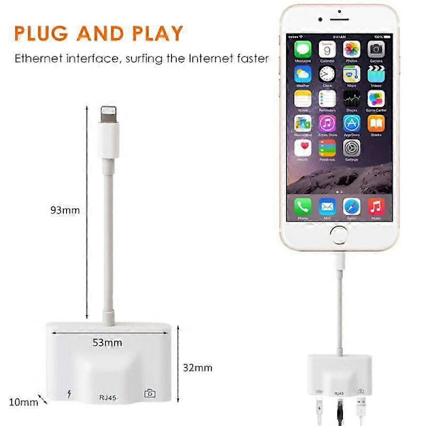 Lightning til RJ45 Ethernet LAN 10/100Mbps netværks Ethernet-adapter med Lightning til iPhone/iPad