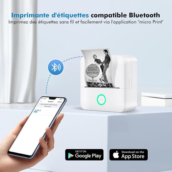 Selvklæbende Etiketprinter, Monokrom Bluetooth Termisk Printer, Mini Printer med 5 Selvklæbende Etiketter
