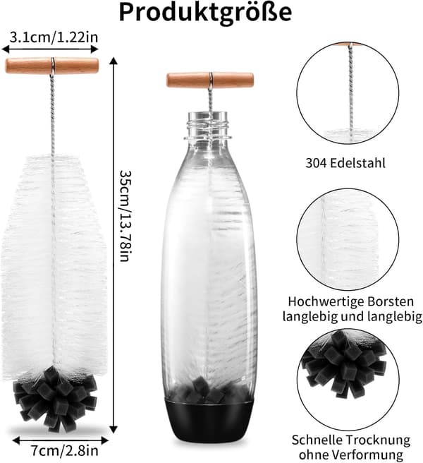 35 cm flaskborste – repfri, lämplig för nappflaskor, vattenflaskor i glas och flaskor med smal hals