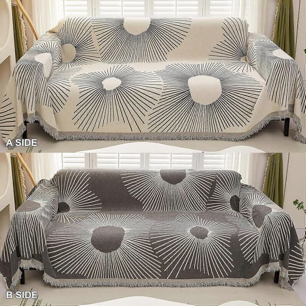 Minimalistisk Chenille Sofabetræk til Hunde og Katte - Sort og Beige - Jacquard Sofabeskyttelse - Multi-brug - Vaskbar - Loveseat Sofabetræk - 1