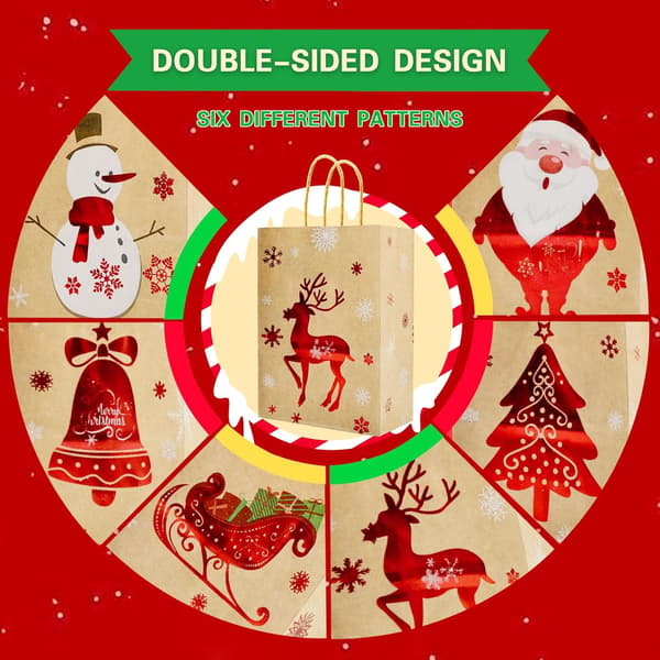 24 st Julklappspåsar, Bruna Julpåsar av Papper, Julgodispåsar, Presentpåsar med Handtag, Julpresentpåsar