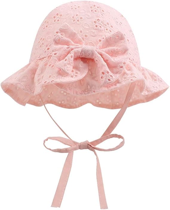Solhat til spædbørn med broderede blomster, spædbarns bøllehatte, sommerhat til små piger pink M