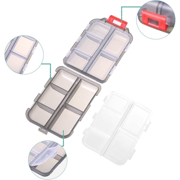 1-pack Rese Pillerorganisatör - 10 Fack Pillerfodral, Kompakt och Portabel Pillerask, Perfekt för Förvaring på Resan, Pillerhållare för Handväska Grå