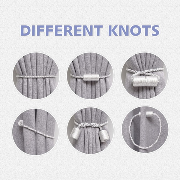 2-pack Magnetiska Gardinband, Handgjorda Vävda Rep Gardinhållare Bekväma Dekorativa Gardinband för Hem och Kontorsfönsterdraperi White