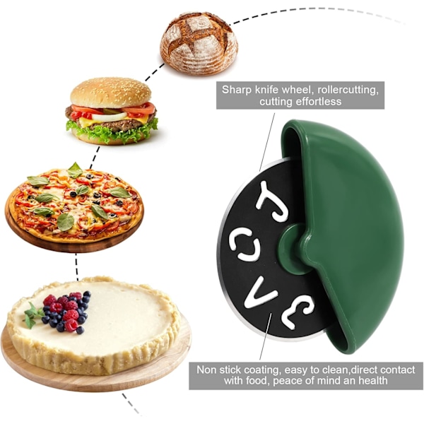 2 stk. rund pizzakutter, utskåret kjærlighetsdesign, rustfritt stål hjulskjærer, multifunksjonell pizzakutter