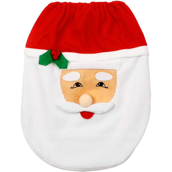3 delar jul toalettstolsskydd dekorationer, snögubbe tomte toalettstolsskydd och matta och näsdukslådeöverdrag set röd