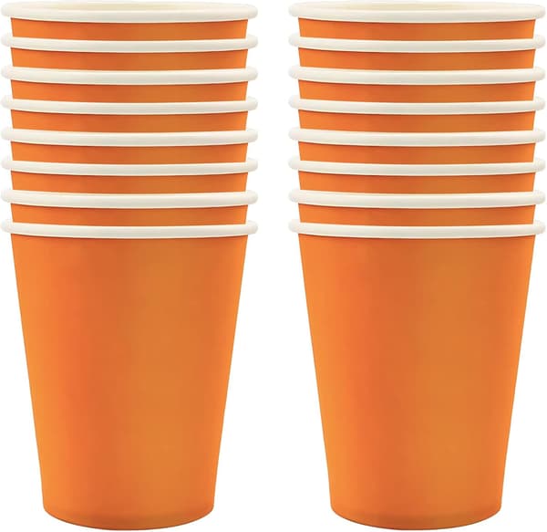 16-pakning oransje engangskopper i papp, engangskopper for barn og kafeer, bursdagskopper, engangsglass til Halloween