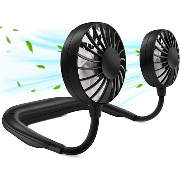 Genopladelig, bærbar halsventilator med hovedtelefondesign, sort