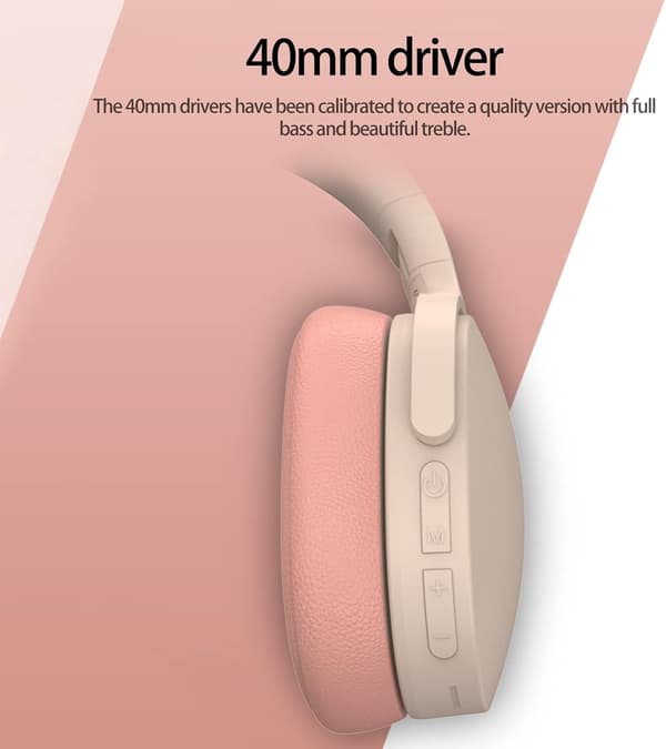 Trådløst Bluetooth Headset, Reduksjon Justerbart Trådløst Headset, Bluetooth-kompatible 5.1 Stereo Over Ear Hodetelefoner for Sport Reise Rosa
