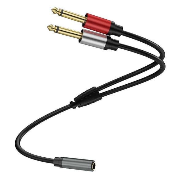 5 m 6,35 mm stereo hun-TRS til dobbelt 1/4 tomme han-mono Y-splitter breakout-kabel patch-ledning