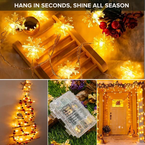 Snöflinge-ljusslinga, 6M 40 LED batteridriven – Jul-ljusslinga för träd, sovrum, trädgård, bröllop, barnrum