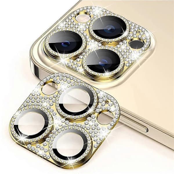 Kameraskydd i härdat glas med metallram och strass för iPhone 16 Pro Max