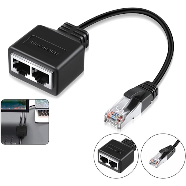 RJ45 Splitter Adapter, RJ45 Kobling, LAN RJ45 Ethernet Splitter 1 til 2 Kabel Adapter, Splitter Adapter
