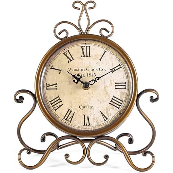 Romerska Bordsklockor Tysta Tickfria Romerska Retro Konst Skrivbords Klocka för Vardagsrum Sovrum Kontor (28 cm Höjd)