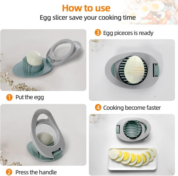 Eggdeler for hardkokte egg, eggdeler med rustfritt ståltråd, eggsalatmaker, kutter for kokte egg
