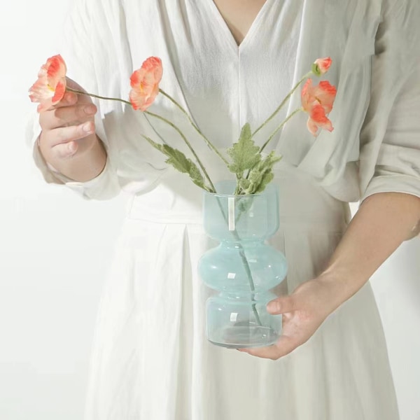 Glasvas för hydroponisk odling, 7'' Svart Glasvas för Blommor, Blomvas för Heminredning, Modern Geometrisk Glasvas (Himmelsblå) Sky blue